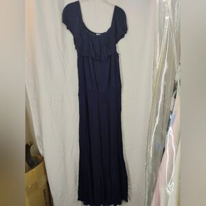 Blue Scoop Neck, Off Shoulder Maxi Dress